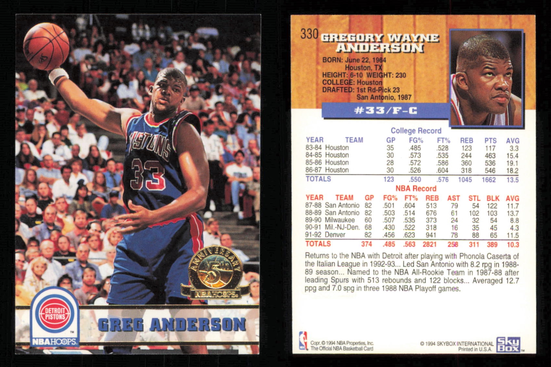 thumbnail 33  - 1993-94 ~ Hoops Fifth Anniversary Gold Basketball Insert ~ YOU PICK CARD