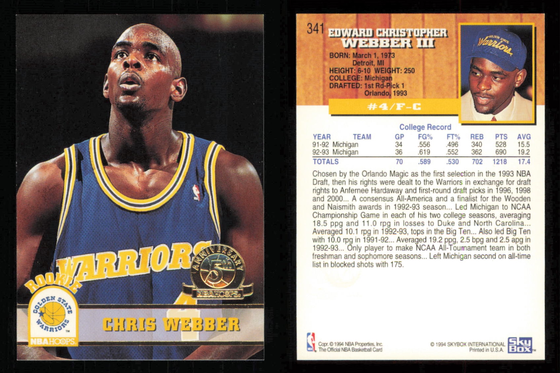 thumbnail 44  - 1993-94 ~ Hoops Fifth Anniversary Gold Basketball Insert ~ YOU PICK CARD