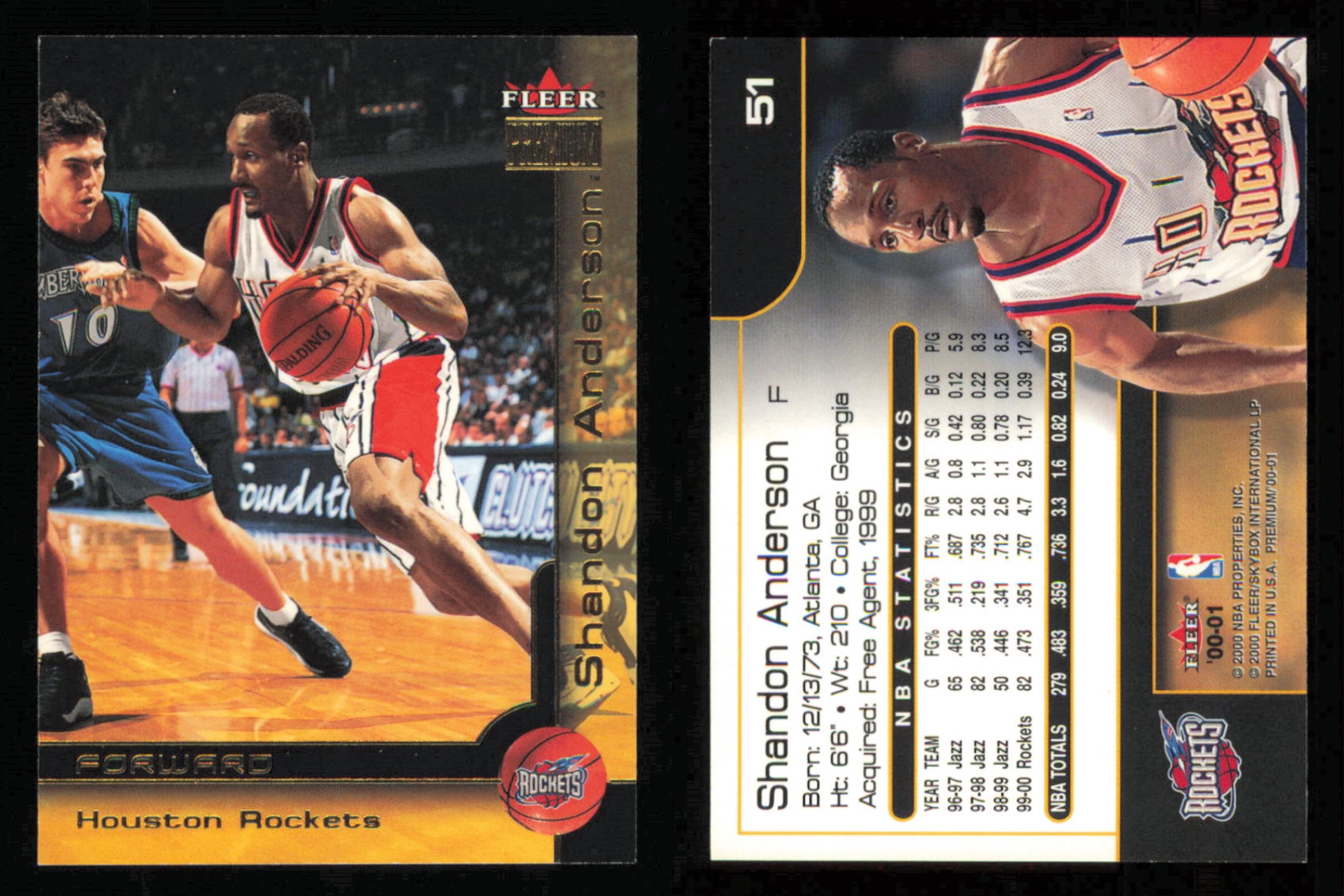 8 Cards 2000-01 Fleer Premium Houston Rockets Team Set with Hakeem Olajuwon & Steve Francis 